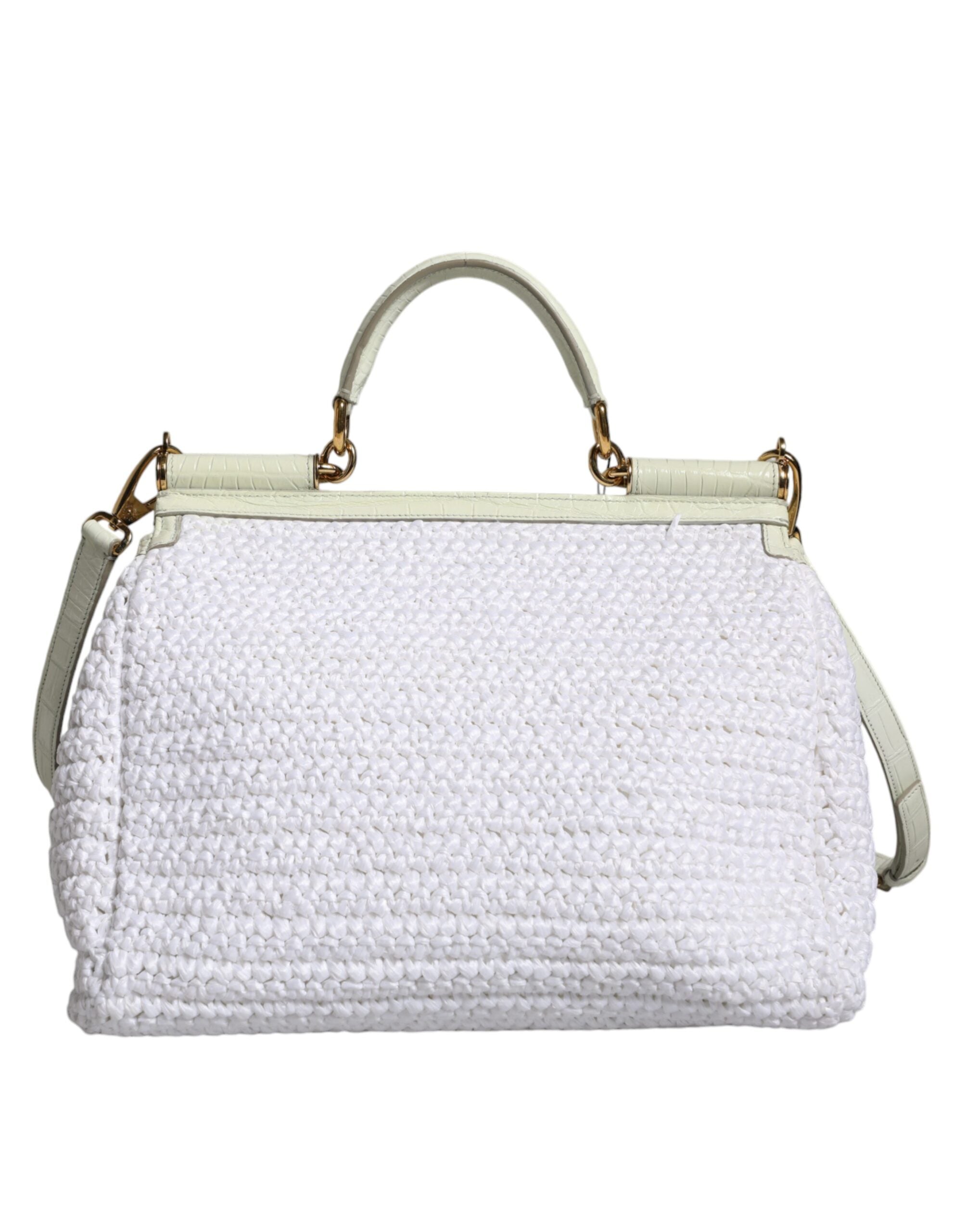 Dolce &amp; Gabbana White Rafia Leather SICILY Crossbody Bag