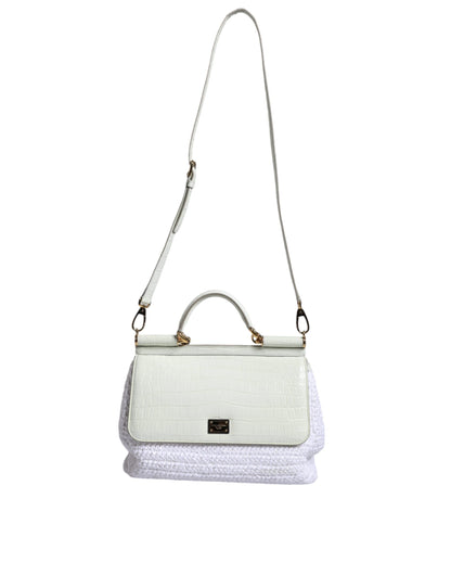 Dolce &amp; Gabbana White Rafia Leather SICILY Crossbody Bag