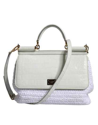 Dolce &amp; Gabbana White Rafia Leather SICILY Crossbody Bag