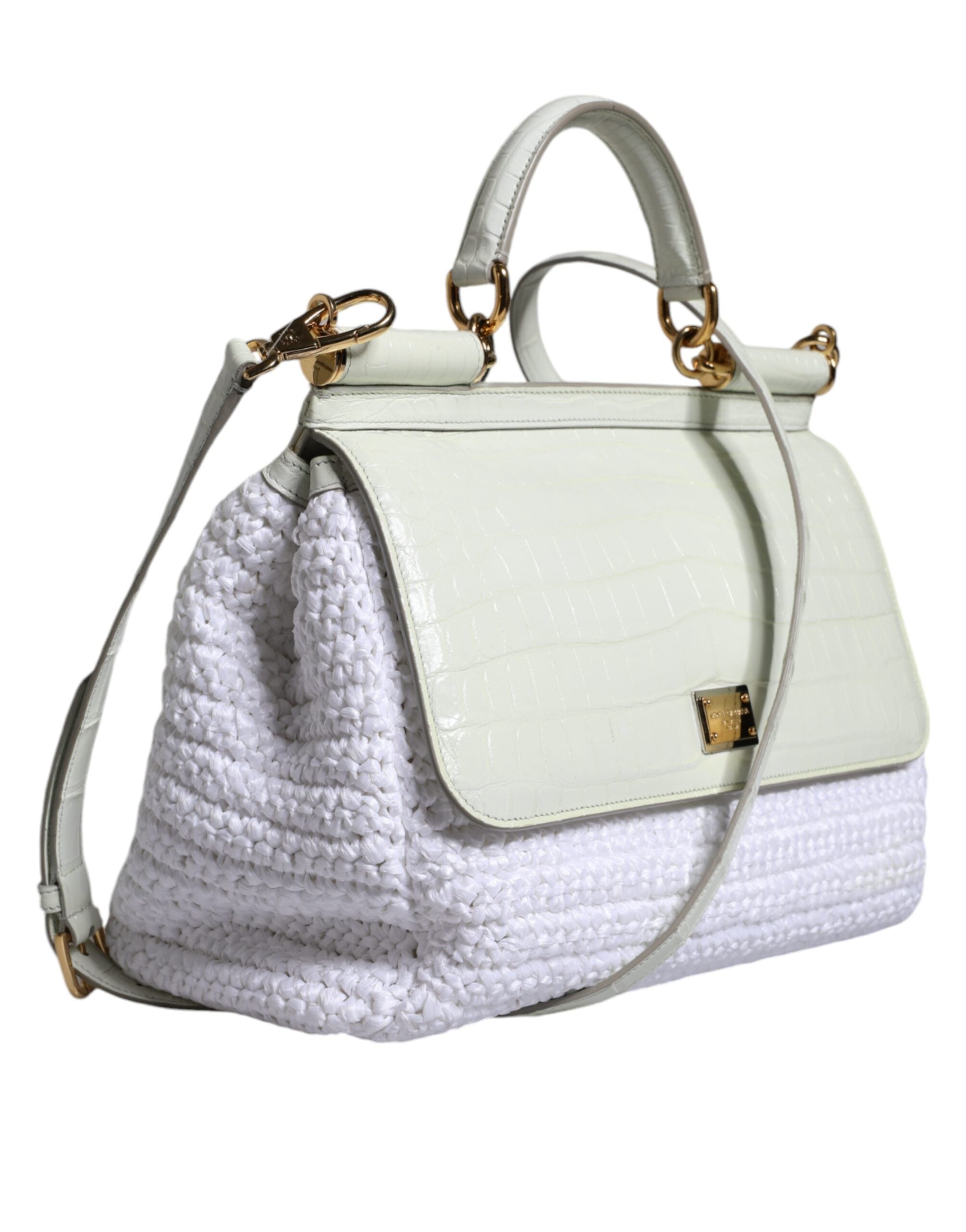 Dolce &amp; Gabbana White Rafia Leather SICILY Crossbody Bag