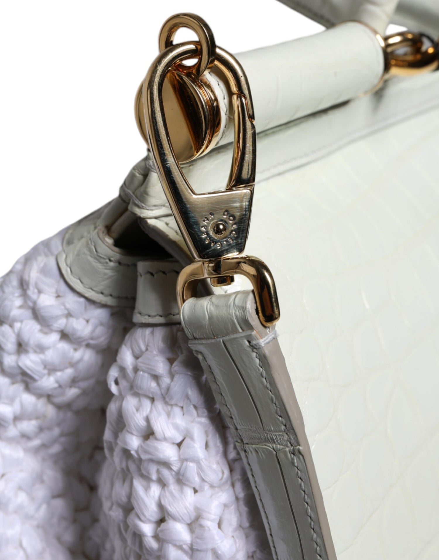 Dolce &amp; Gabbana White Rafia Leather Top Handle Crossbody Bag