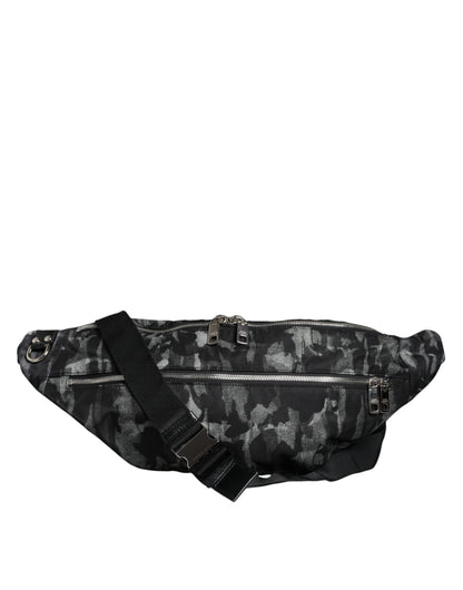 Dolce &amp; Gabbana Black Leopard Fabric Belt Waist Fanny Pack Bag