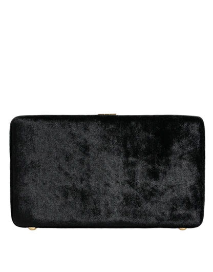 Dolce &amp; Gabbana Black Velvet Floral Crystal Clutch Evening Purse Bag