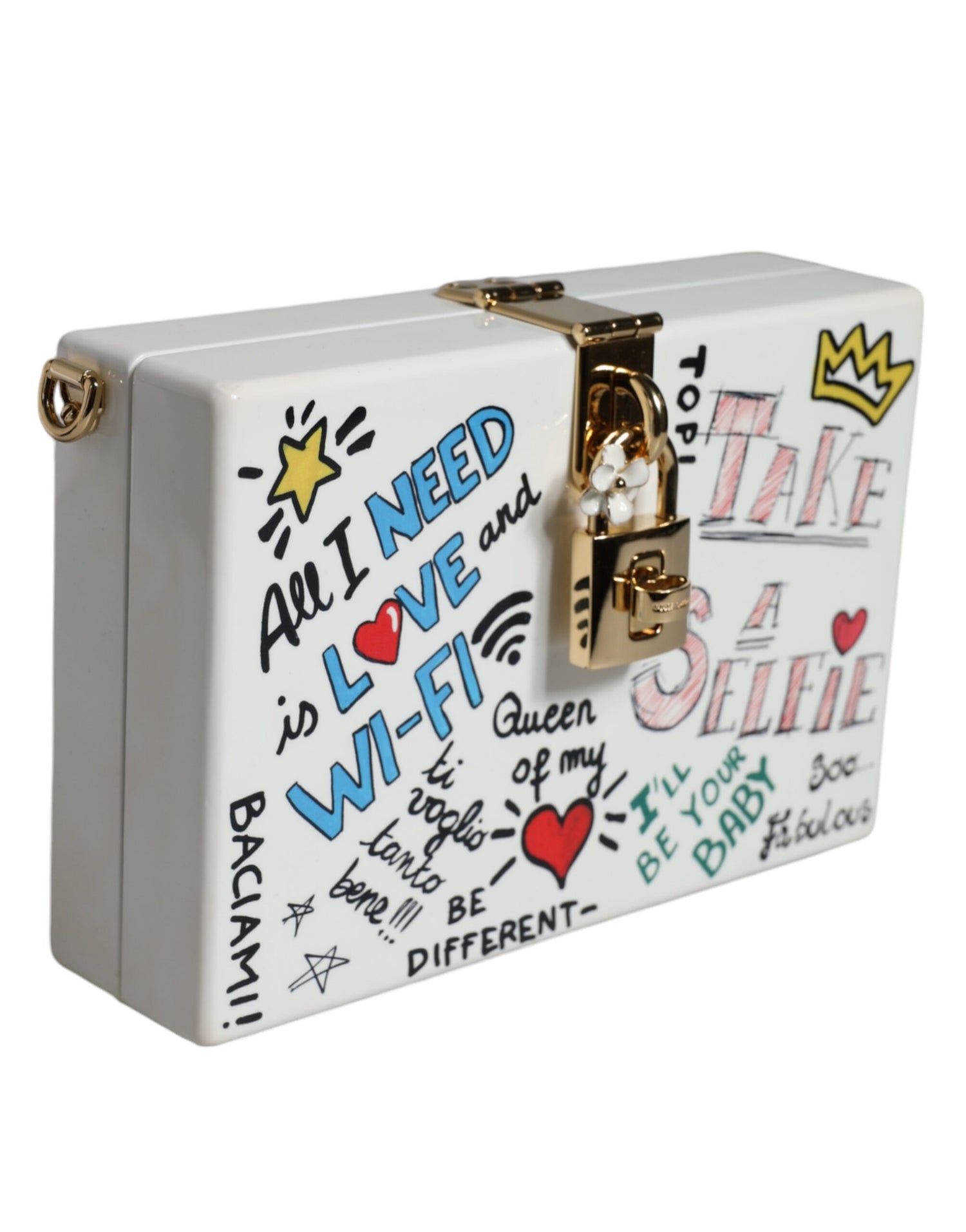 Dolce &amp; Gabbana White Graffiti Print Clutch Crossbody Bag