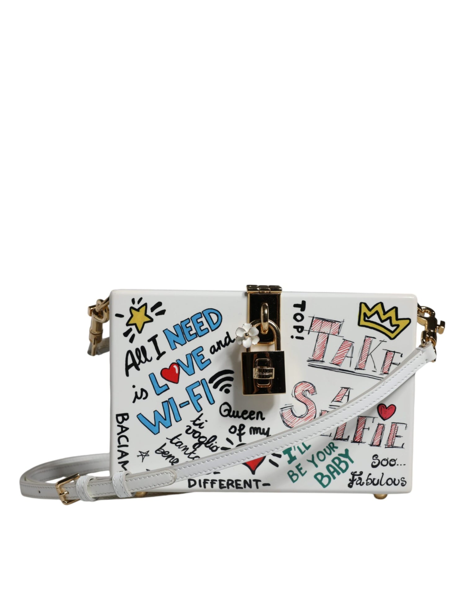 Dolce &amp; Gabbana White Graffiti Print Clutch Crossbody Bag