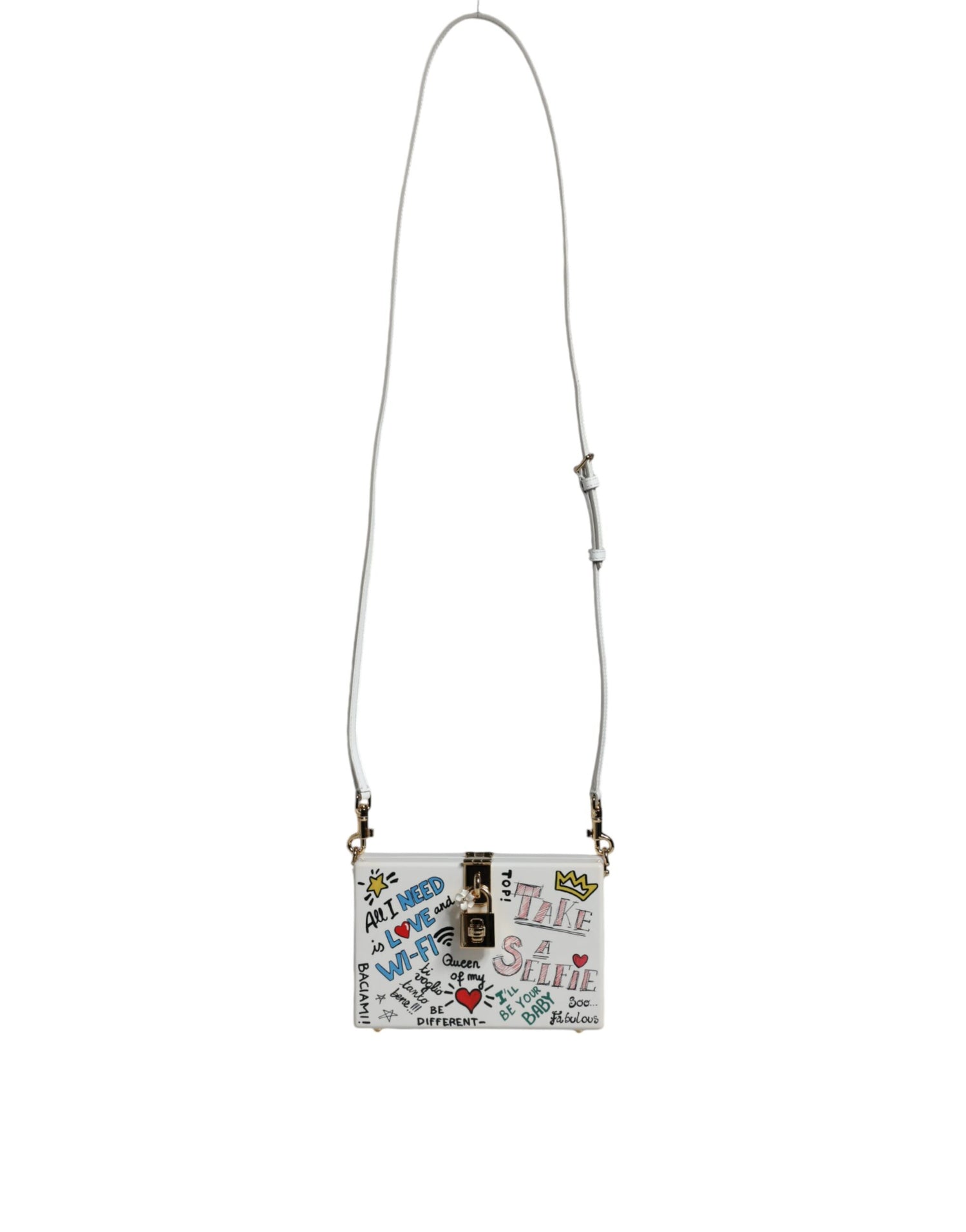 Dolce &amp; Gabbana White Graffiti Print Clutch Crossbody Bag