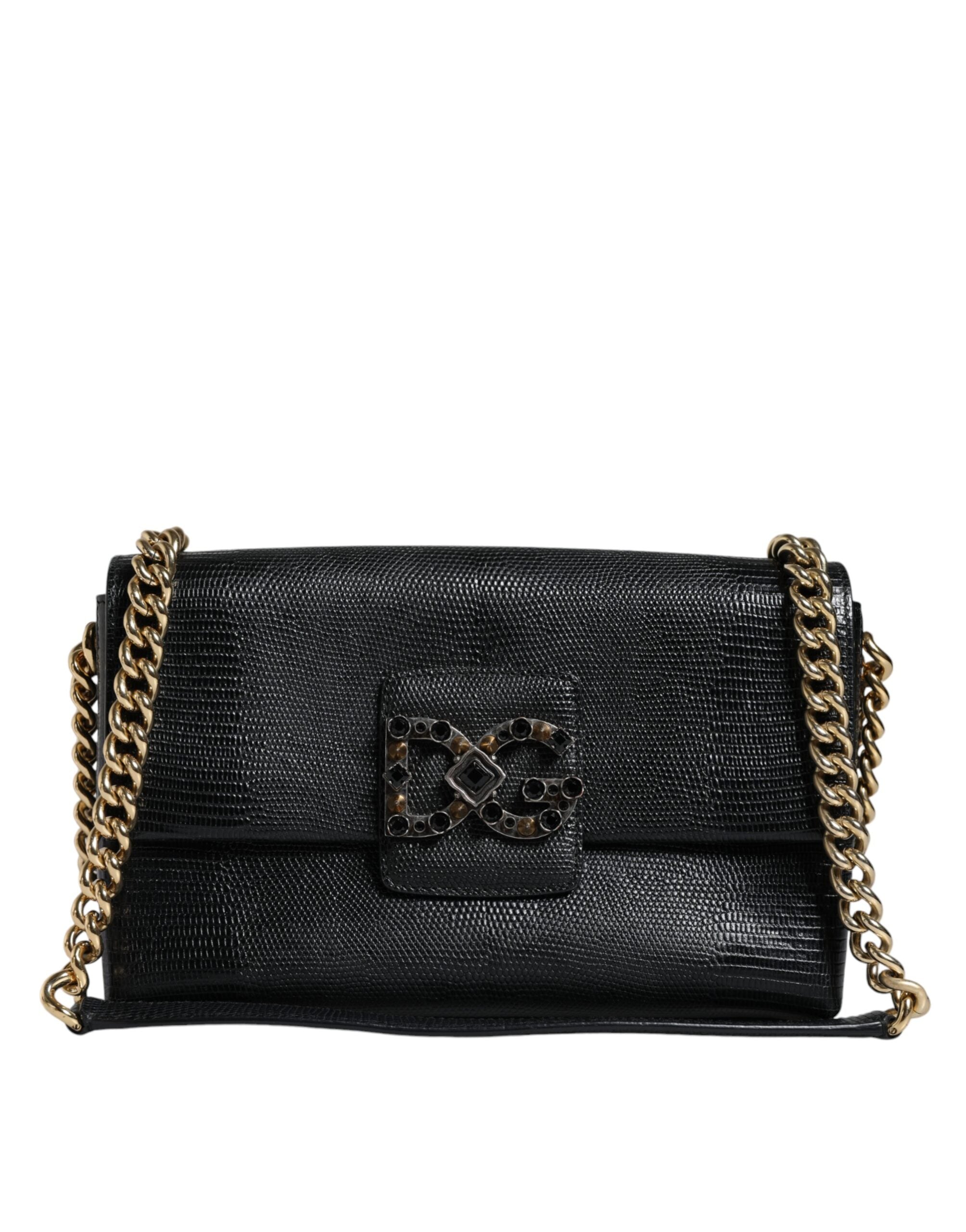 Dolce &amp; Gabbana Black Leather DG Millennials Crystal Crossbody Bag