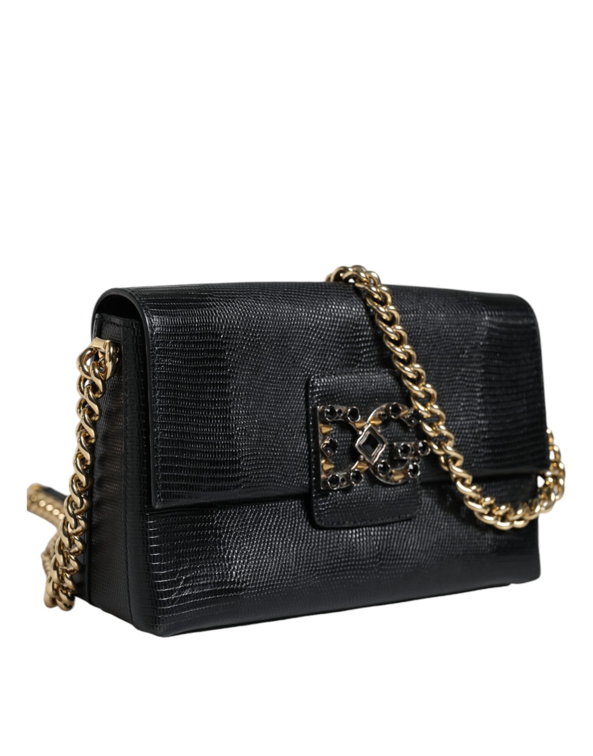 Dolce &amp; Gabbana Black Leather DG Millennials Crystal Crossbody Bag