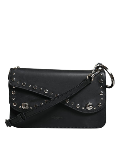 Dolce &amp; Gabbana Black Small Leather Studded Shoulder Crossbody Bag