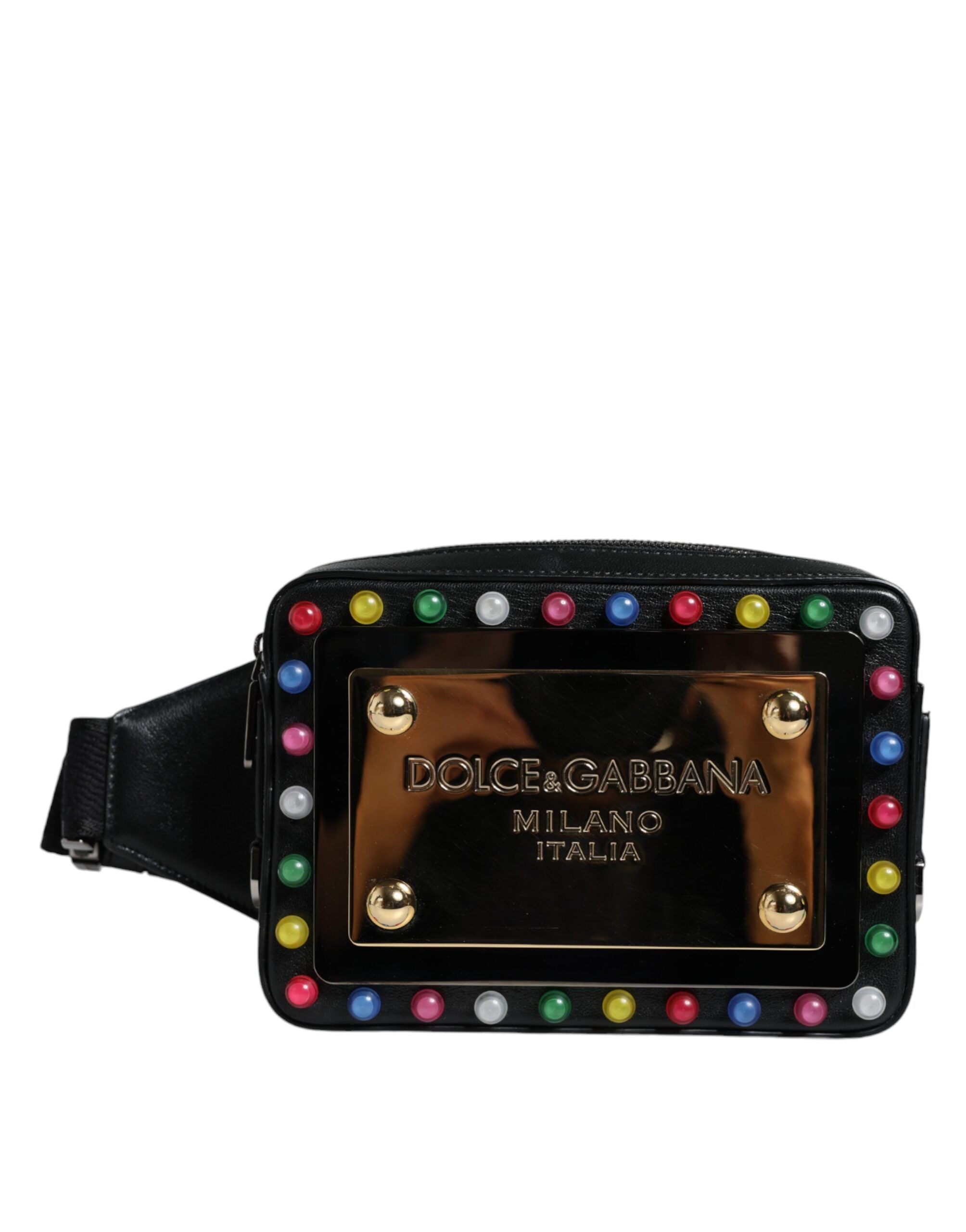 Dolce &amp; Gabbana Black Leather LED Logo Belt Waist Fanny Pack Bag