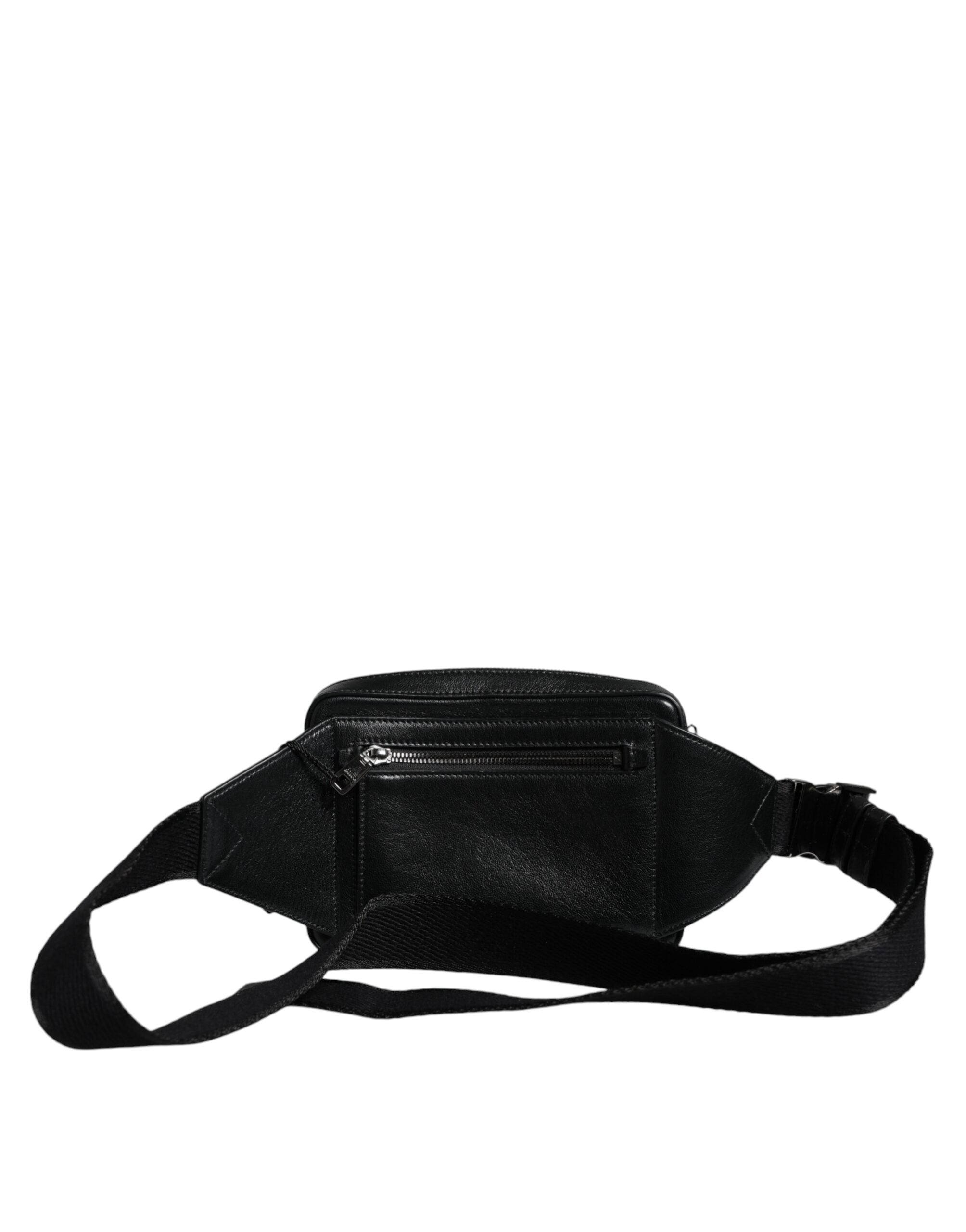 Dolce &amp; Gabbana Black Leather LED Logo Belt Waist Fanny Pack Bag