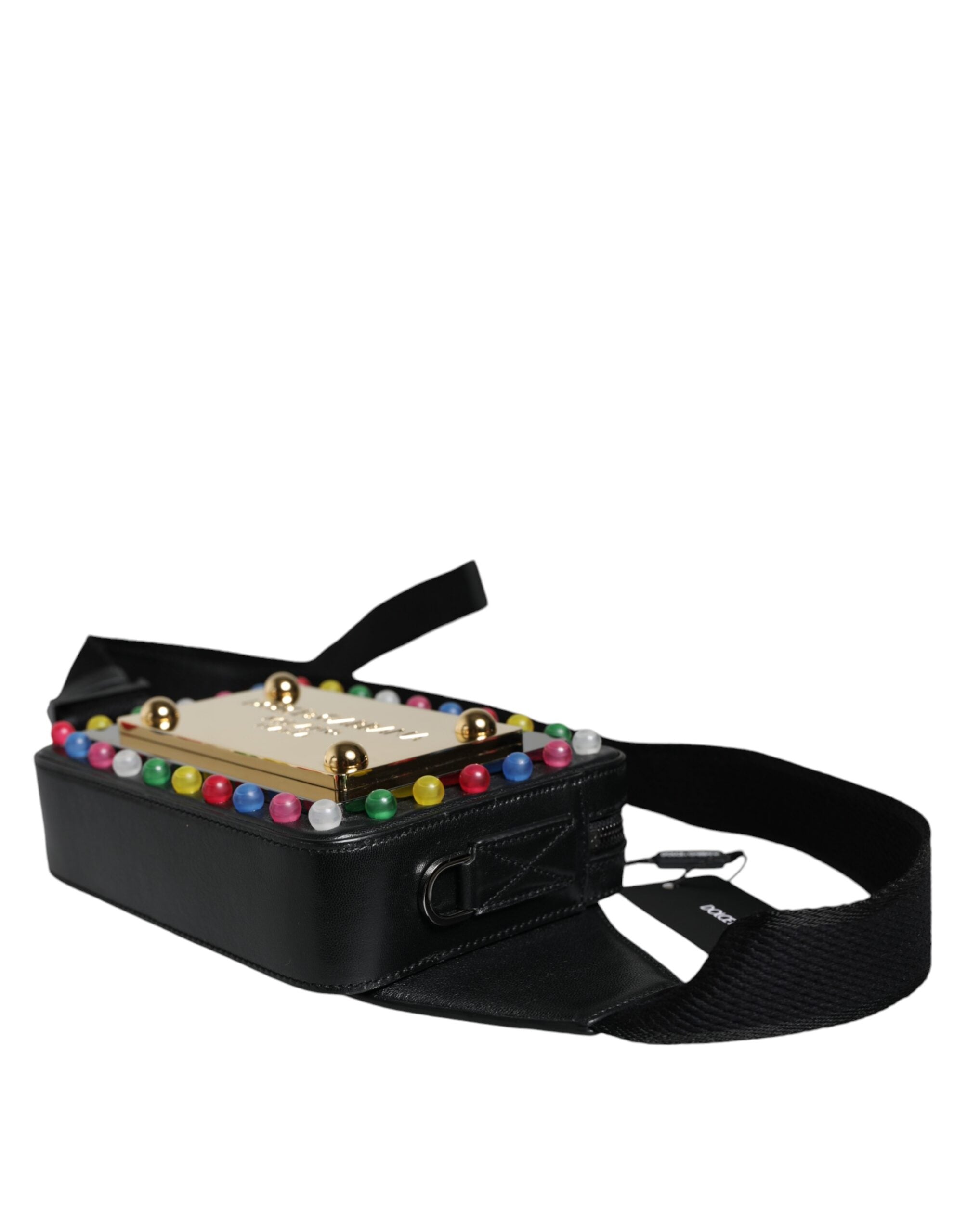 Dolce &amp; Gabbana Black Leather LED Logo Belt Waist Fanny Pack Bag