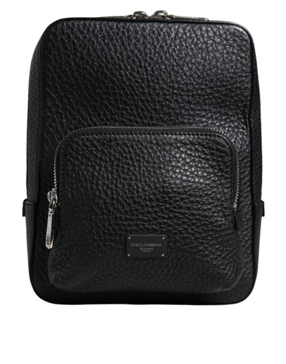 Dolce &amp; Gabbana Black Calfskin Leather Logo Plaque Bodybag Bag