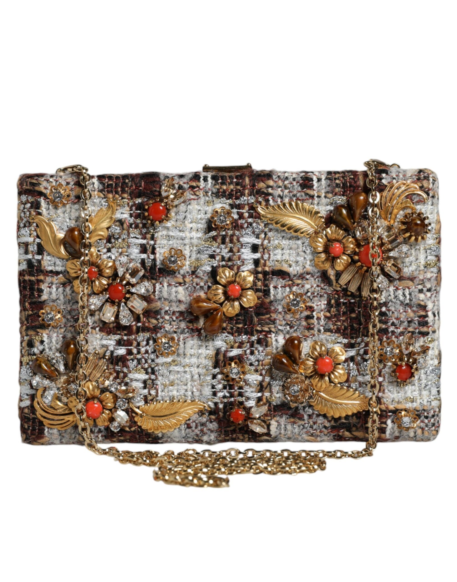 Dolce &amp; Gabbana Multicolor Tweed Floral Clutch Crossbody Bag