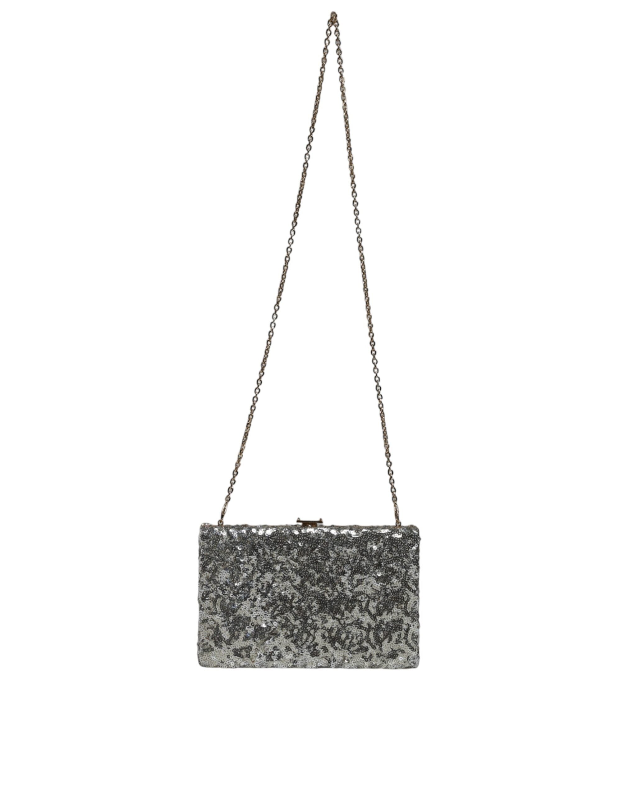 Dolce &amp; Gabbana Silver Sequined Clutch Evening Crossbody Bag