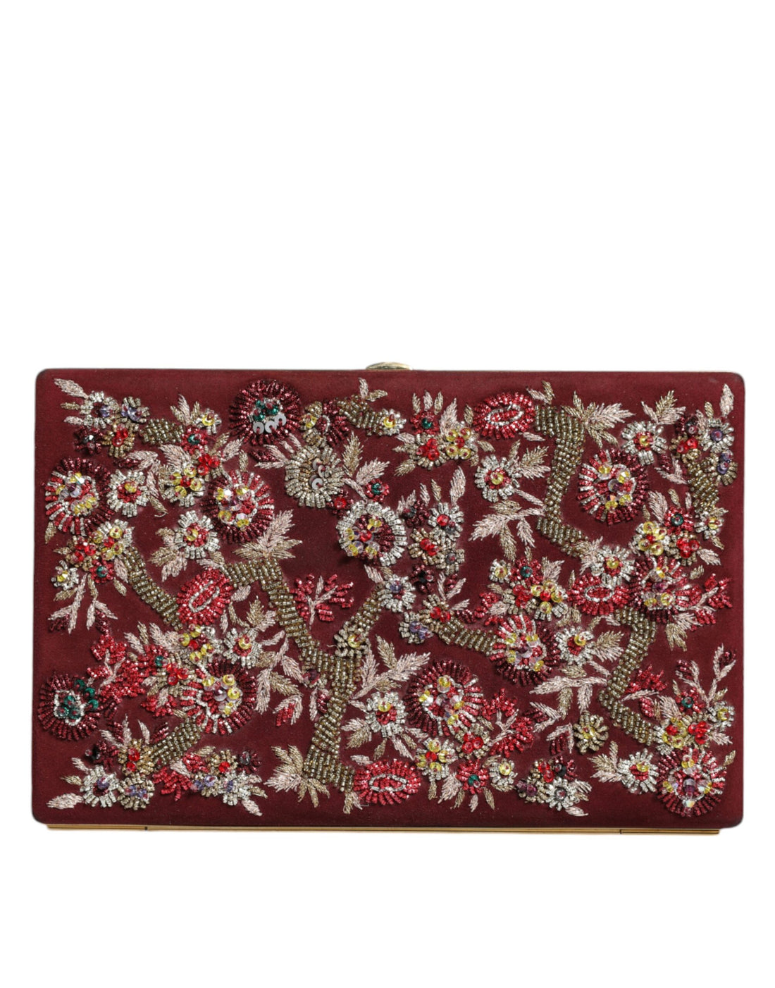 Dolce &amp; Gabbana Bordeaux Velvet Gold Frame Clutch Evening Bag