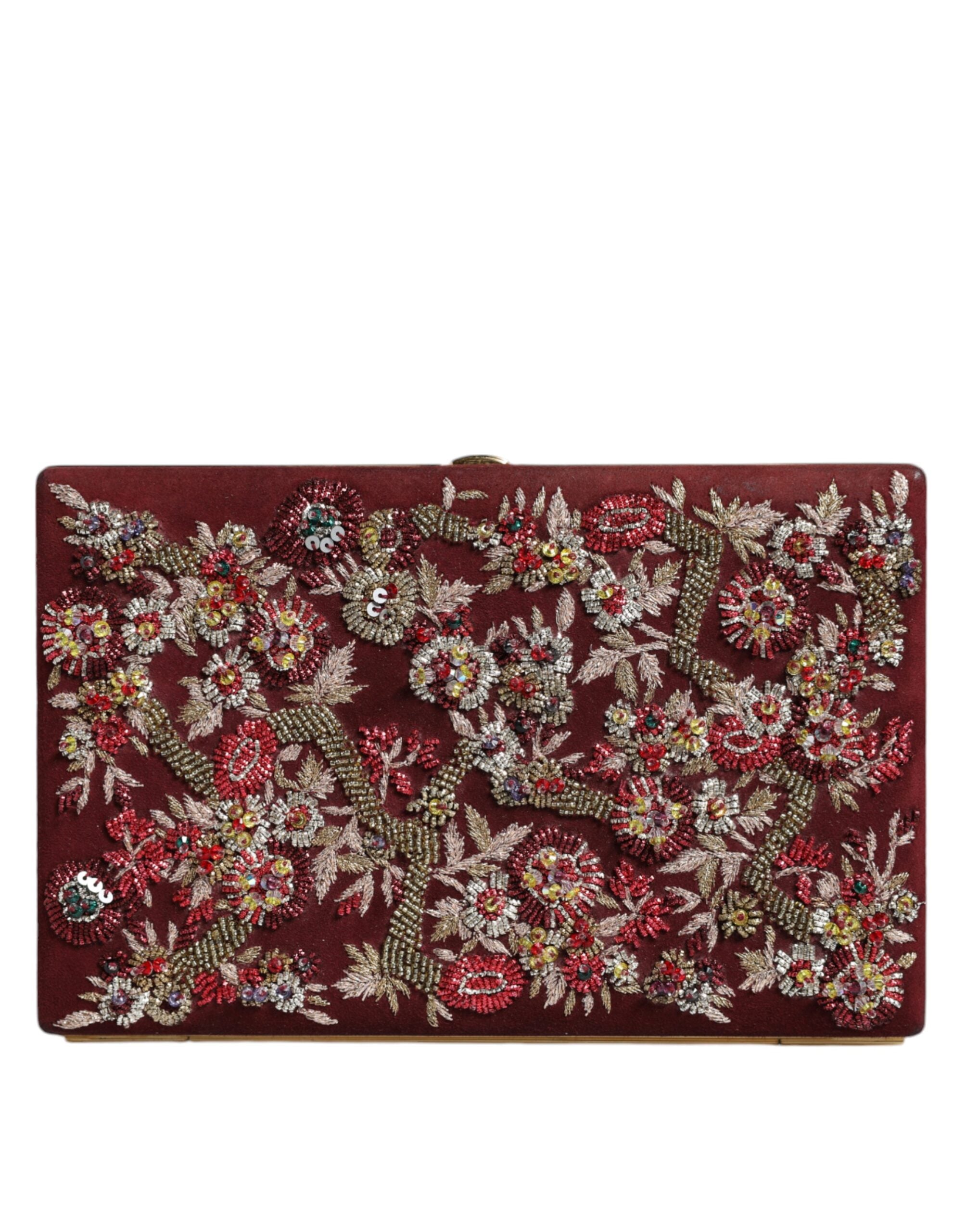 Dolce &amp; Gabbana Bordeaux Velvet Gold Frame Clutch Evening Bag