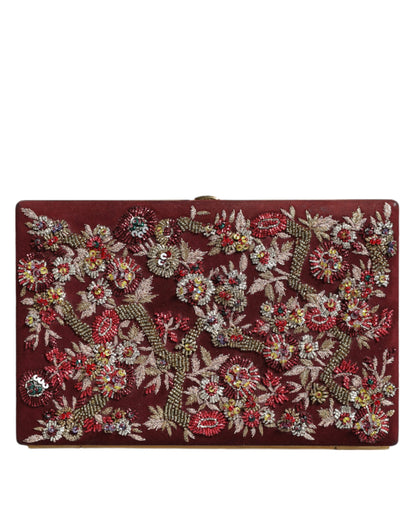 Dolce &amp; Gabbana Bordeaux Velvet Gold Frame Clutch Evening Bag