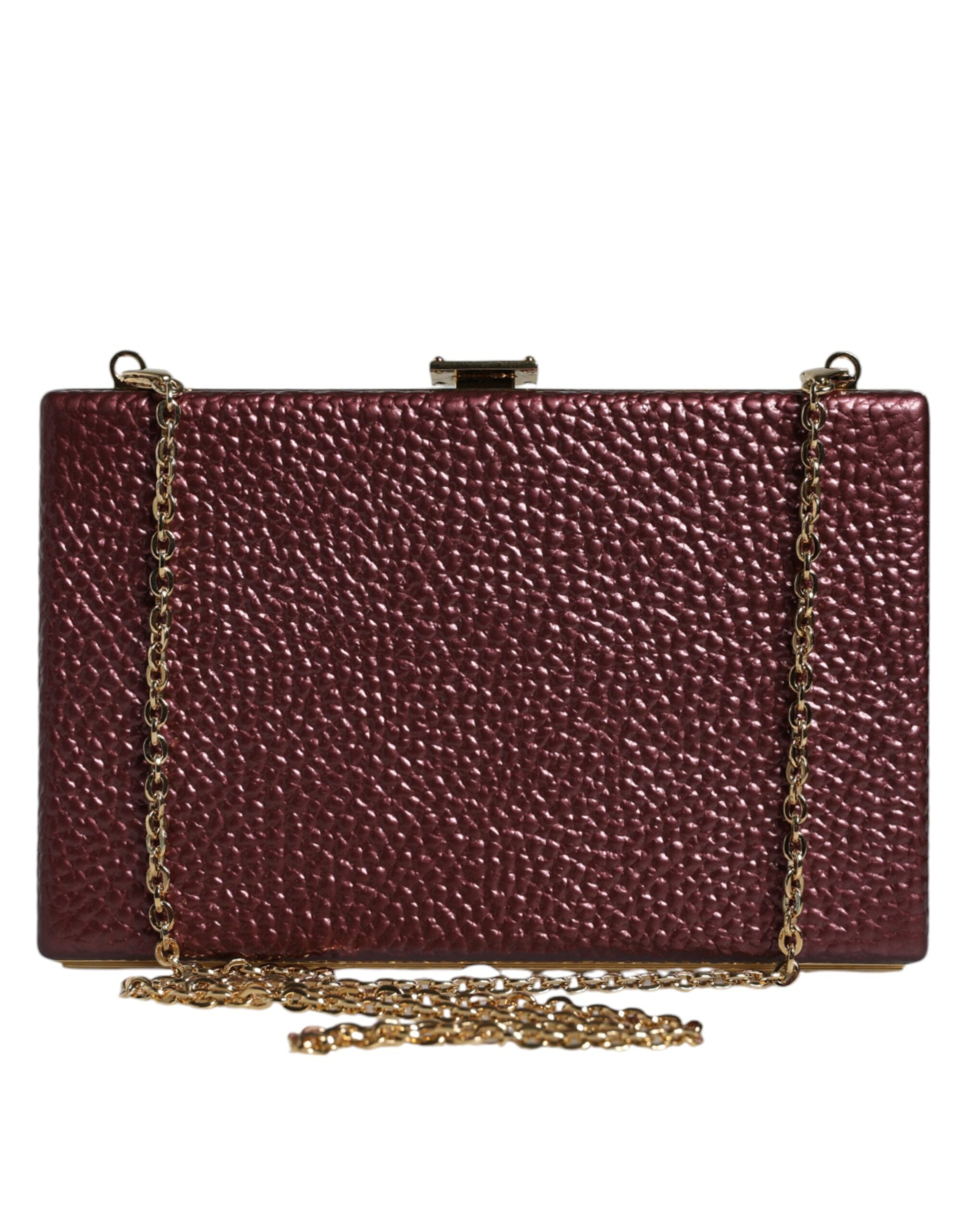 Dolce &amp; Gabbana Maroon Leather Clutch Evening Crossbody Bag