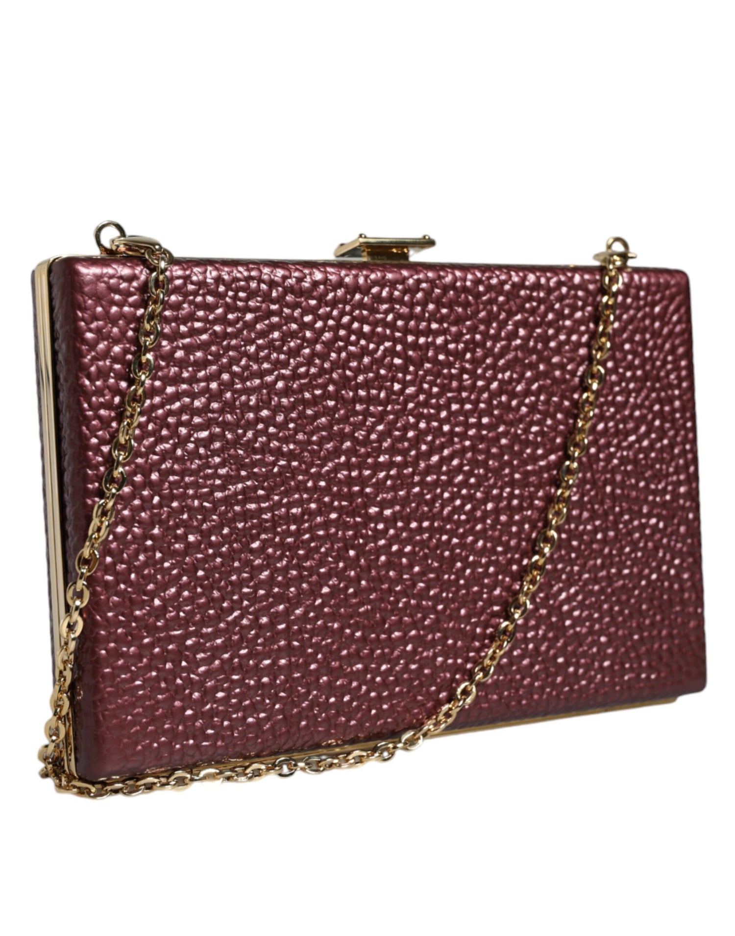 Dolce &amp; Gabbana Maroon Leather Clutch Evening Crossbody Bag