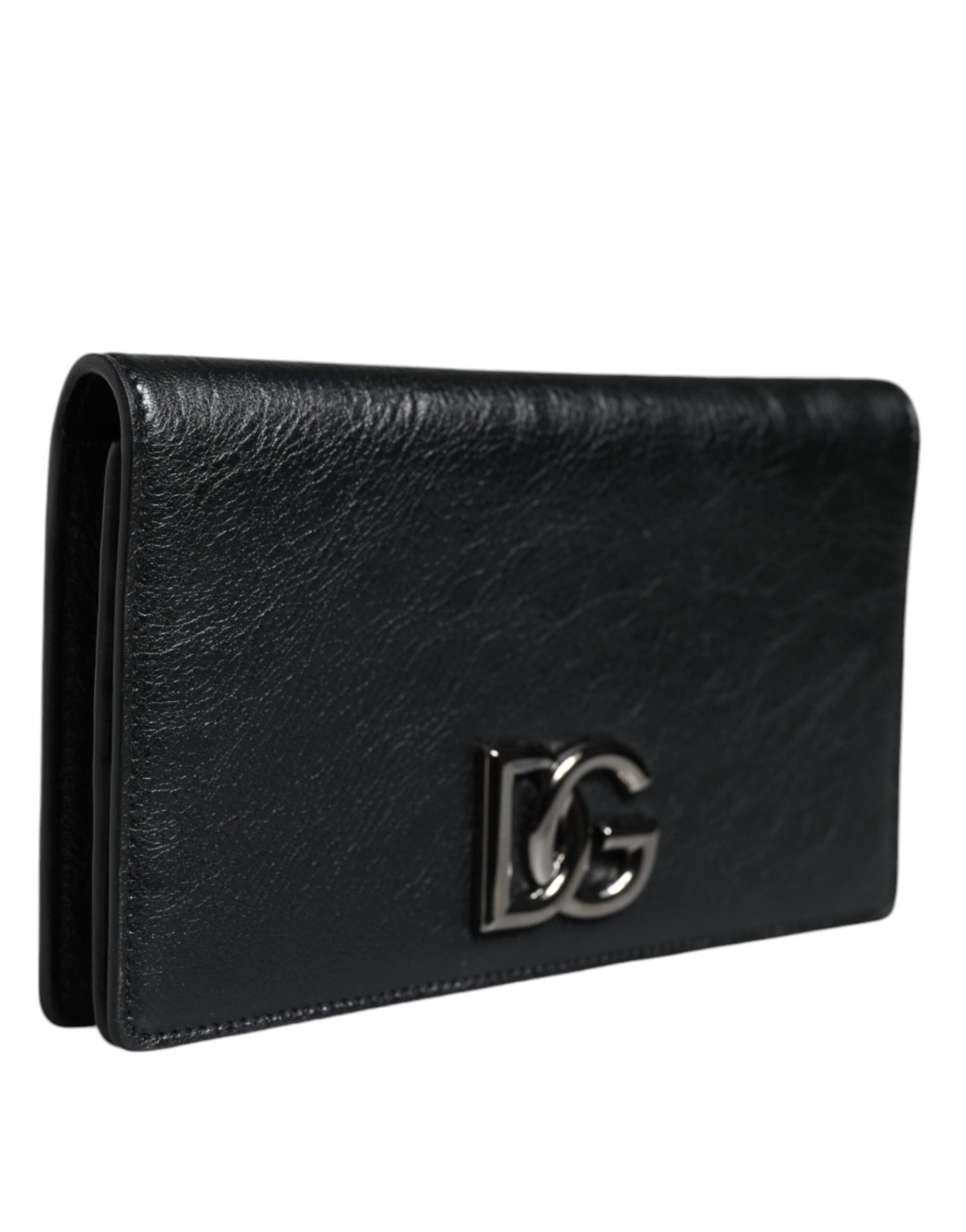 Dolce &amp; Gabbana Black Leather DG Logo Bifold Card Slot Crossbody Bag