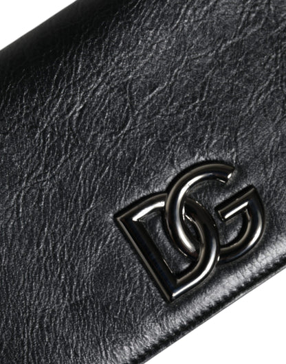 Dolce &amp; Gabbana Black Leather DG Logo Bifold Card Slot Crossbody Bag