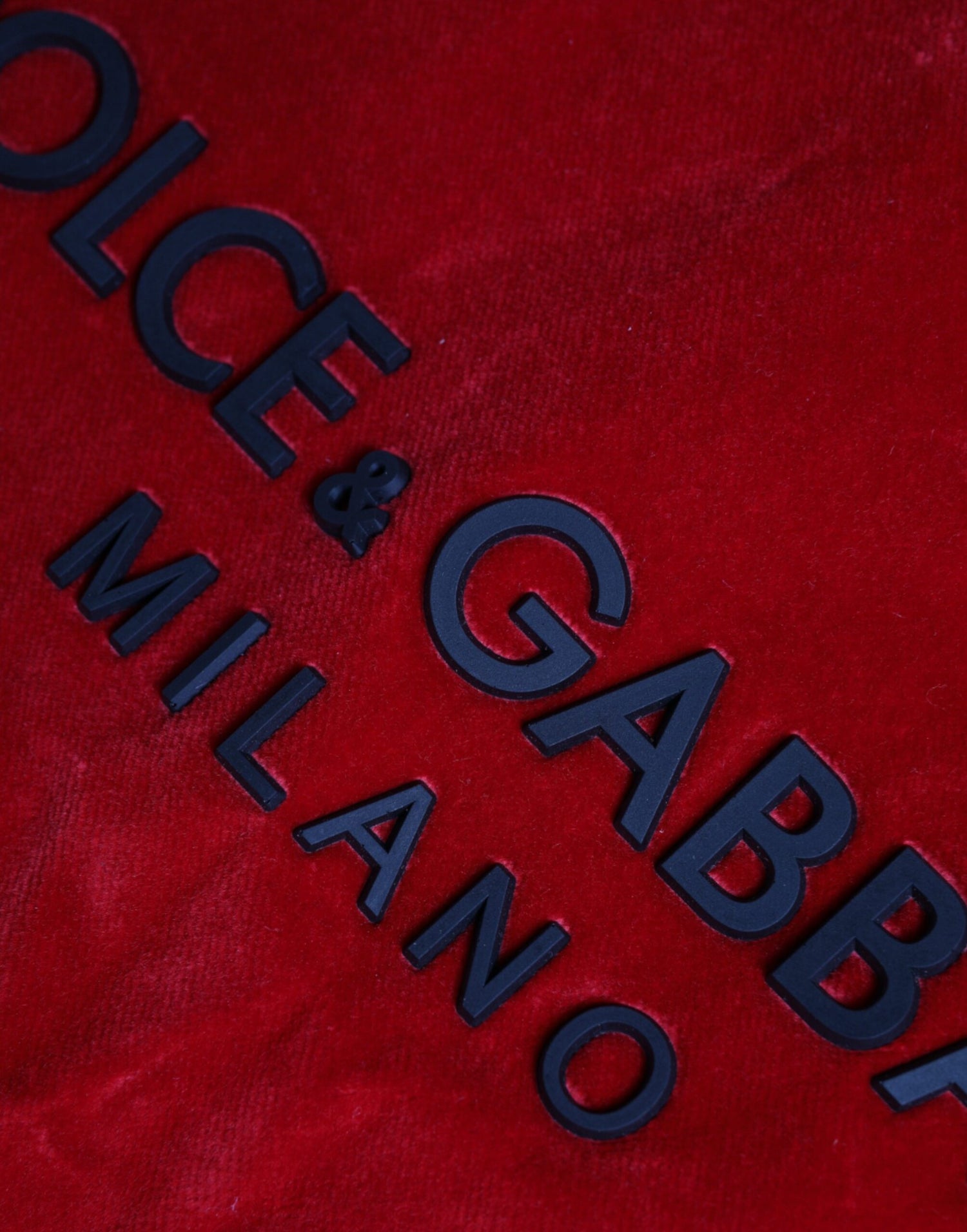 Dolce &amp; Gabbana Red Cotton Velvet Logo Shopping Tote MARKET Bag