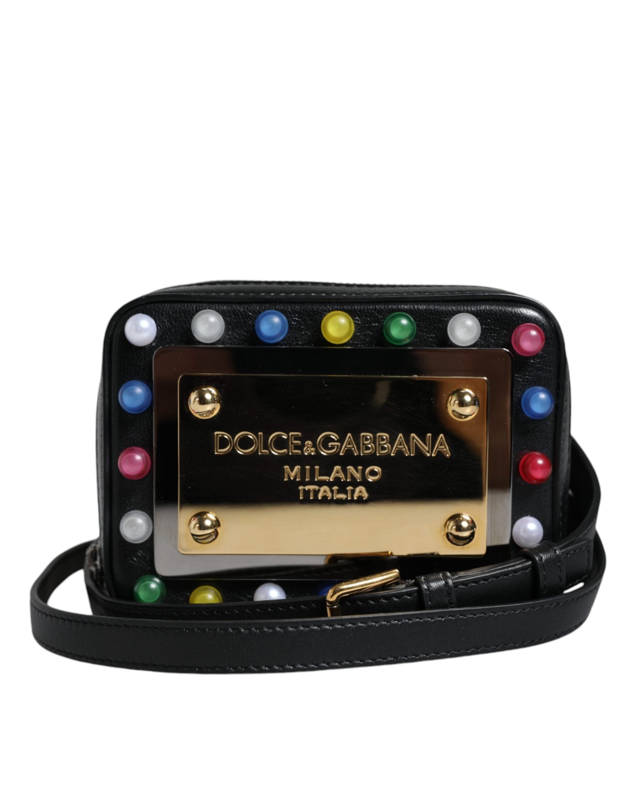 Dolce &amp; Gabbana Black Leather LED Logo Shoulder Crossbody Bag