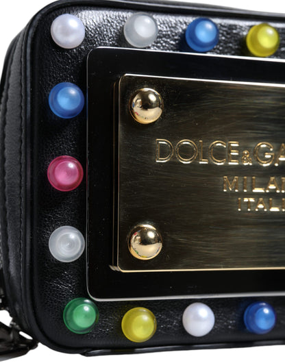 Dolce &amp; Gabbana Black Leather LED Logo Shoulder Crossbody Bag