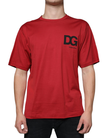 Dolce &amp; Gabbana Red Cotton DG Logo Print Crew Neck T-shirt