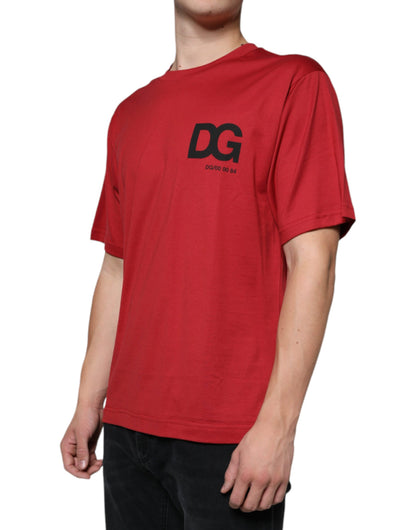 Dolce &amp; Gabbana Red Cotton DG Logo Print Crew Neck T-shirt