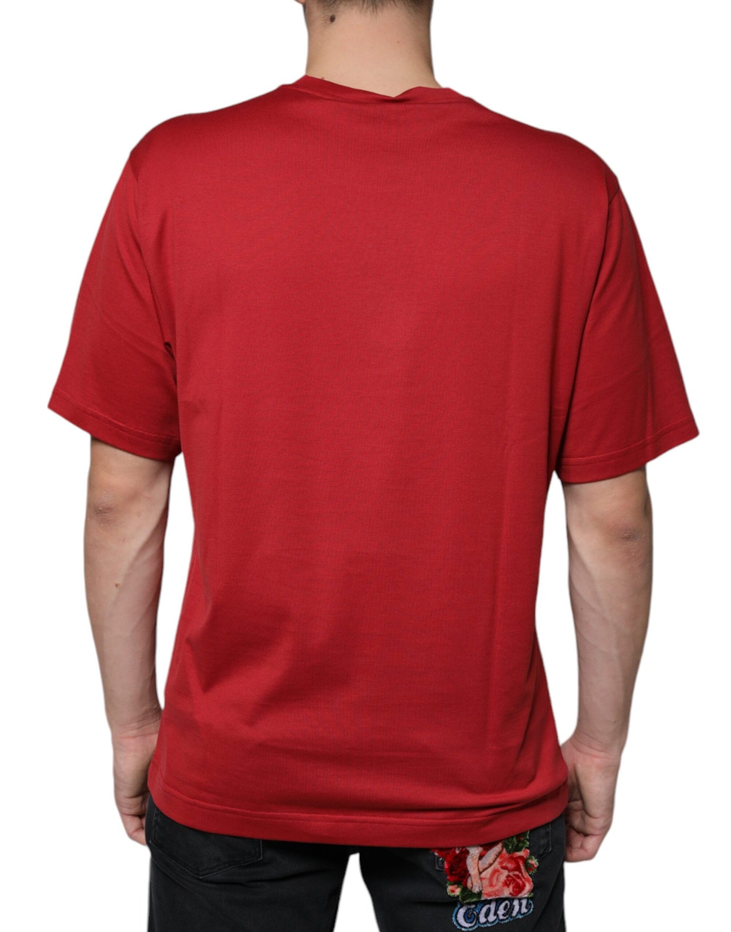 Dolce &amp; Gabbana Red Cotton DG Logo Print Crew Neck T-shirt