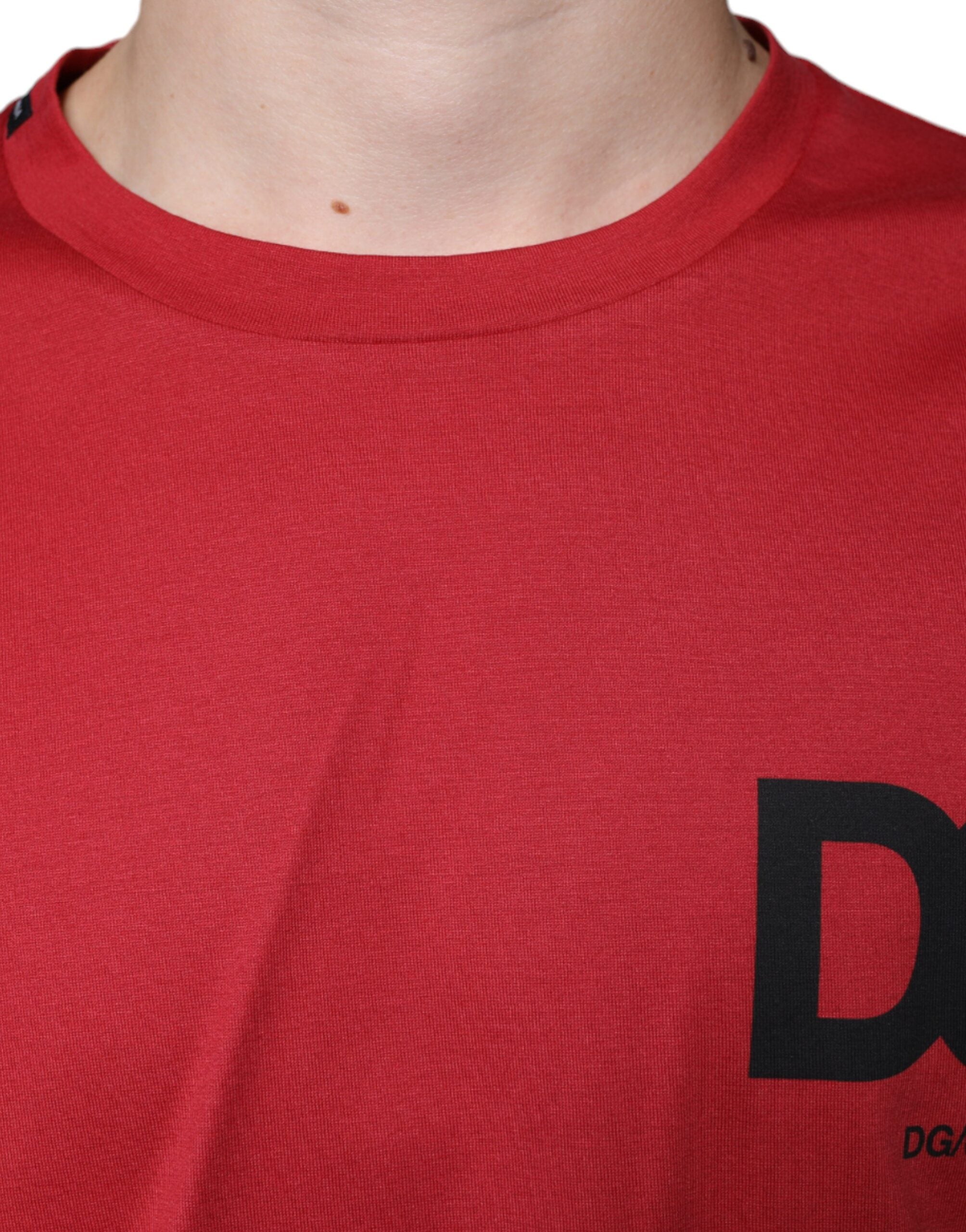 Dolce &amp; Gabbana Red Cotton DG Logo Print Crew Neck T-shirt