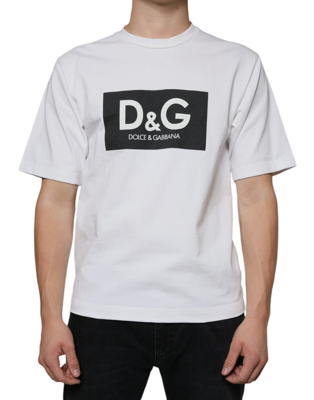 Dolce &amp; Gabbana White Cotton DG Logo Print Casual T-shirt