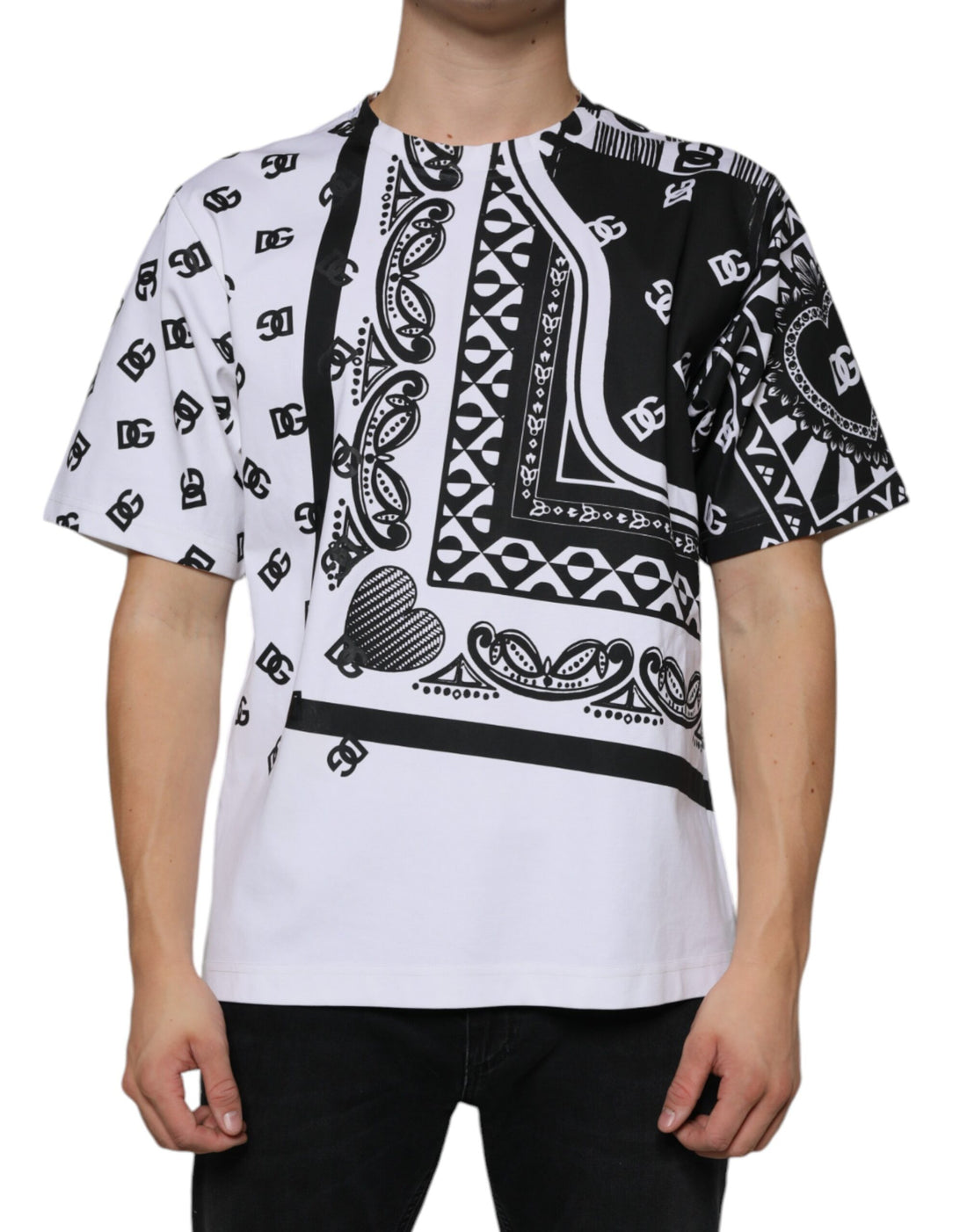 Dolce &amp; Gabbana White Bandana Print Cotton Short Sleeves T-shirt