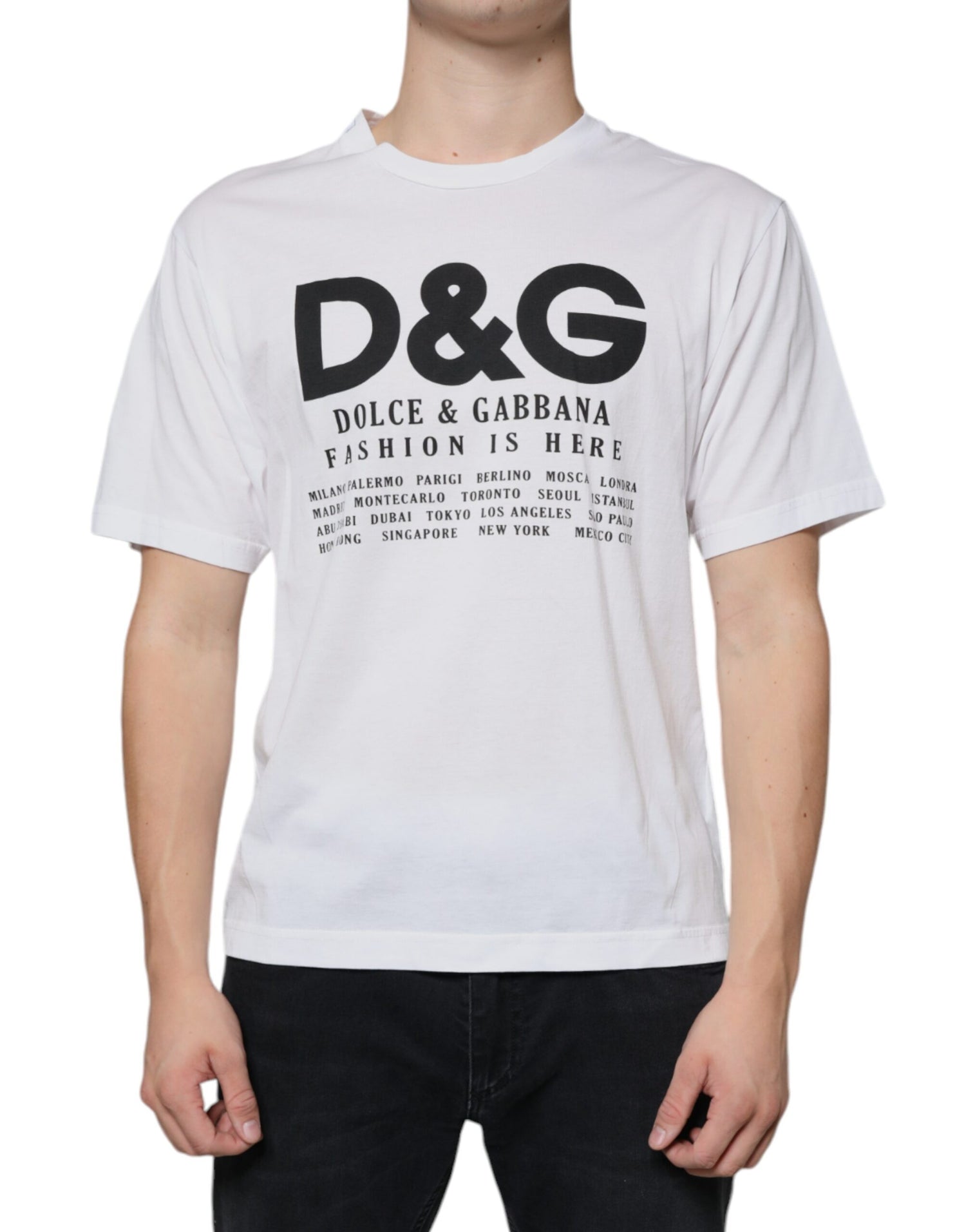 Dolce &amp; Gabbana White Cotton DG Logo Print Casual T-shirt