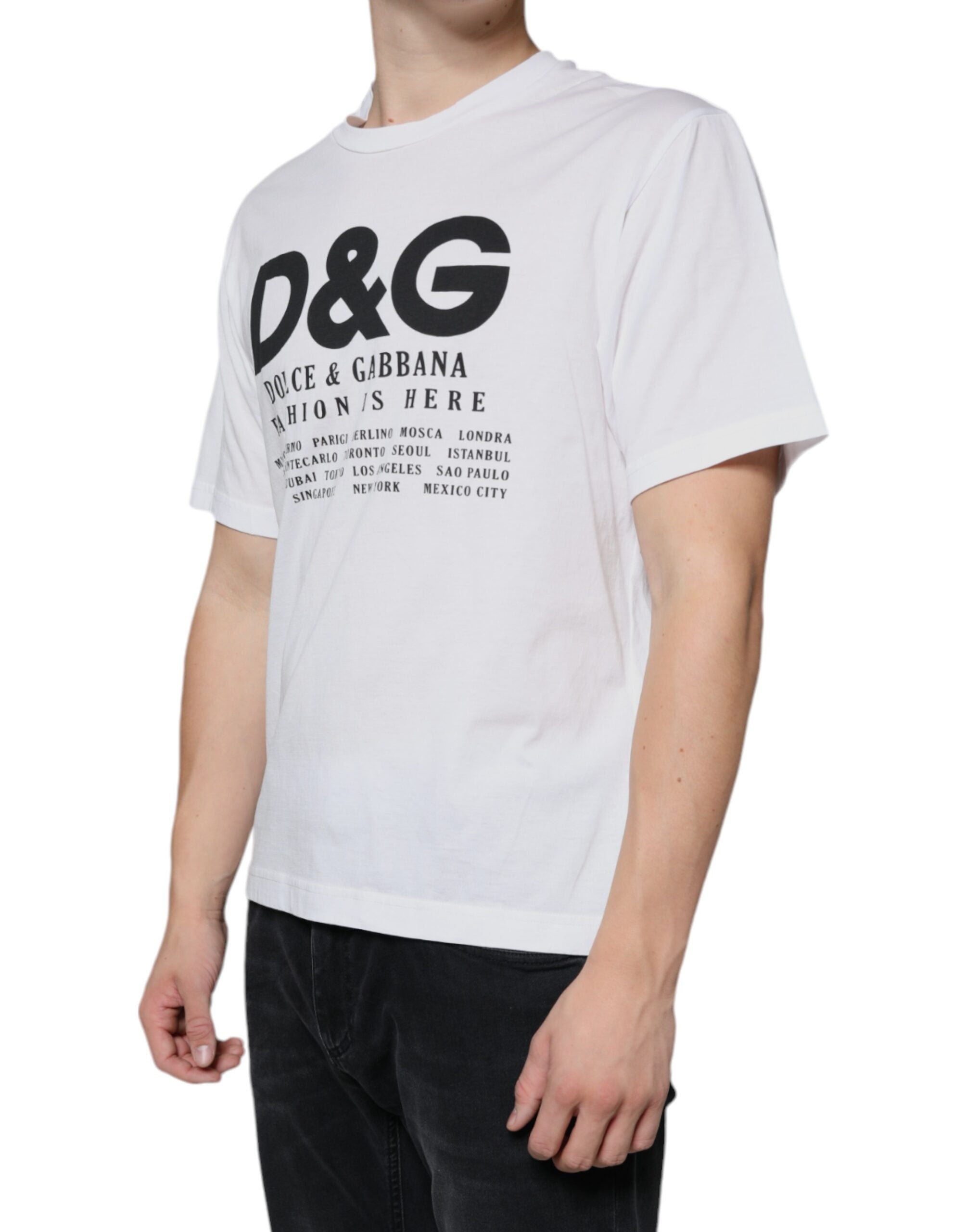 Dolce &amp; Gabbana White Cotton DG Logo Print Casual T-shirt