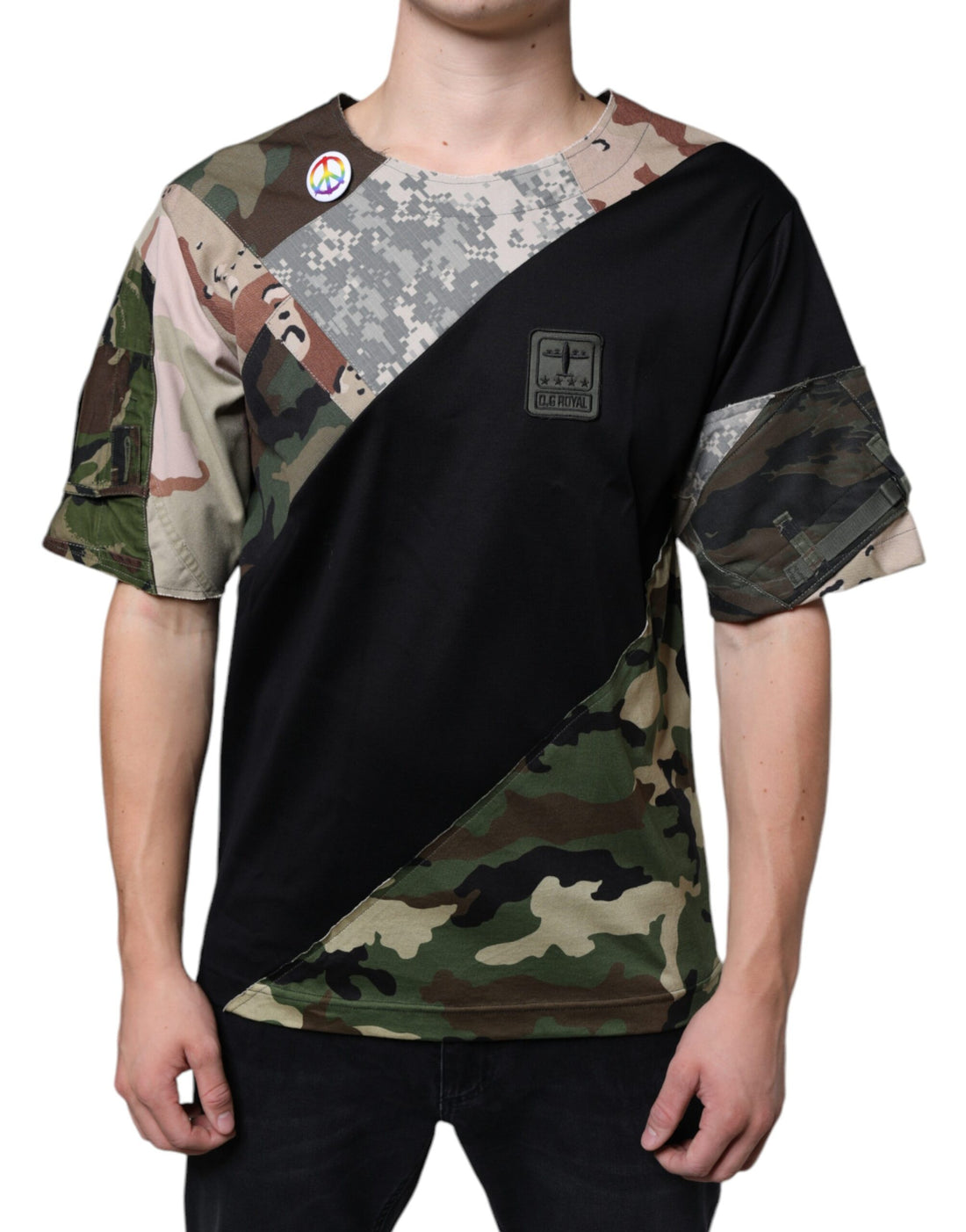 Dolce &amp; Gabbana Multicolor Camouflage Patchwork DG Royal T-shirt