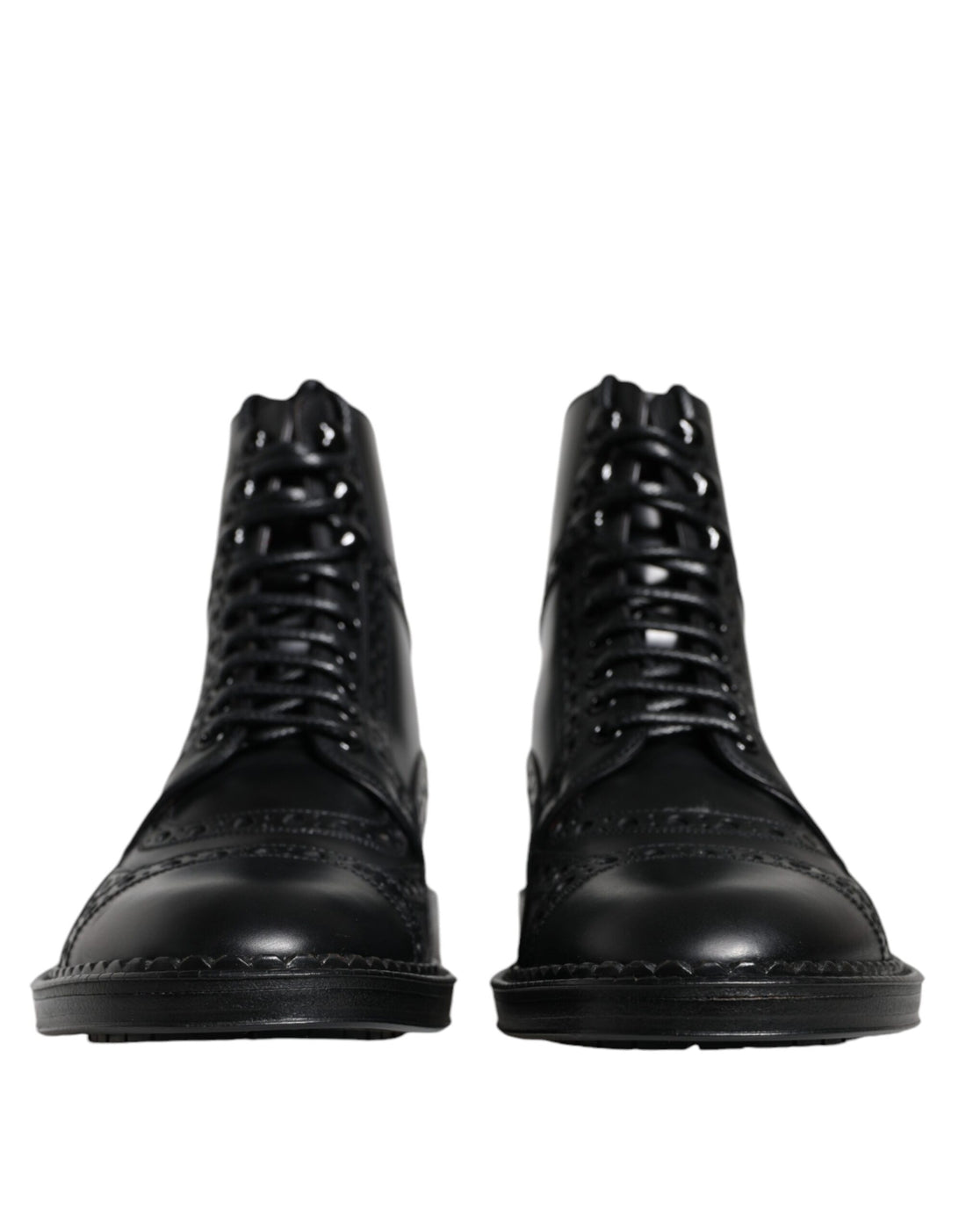 Dolce &amp; Gabbana Black Leather Lace Up Mid Calf Boots Shoes