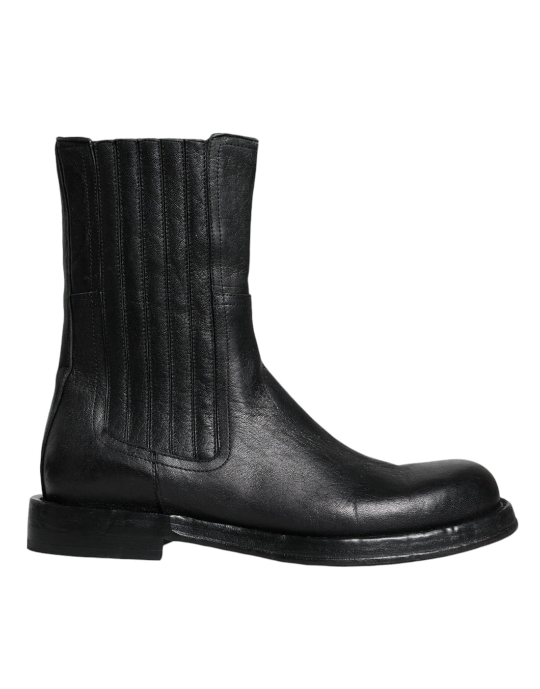 Dolce &amp; Gabbana Black Horse Leather Mid Calf Boots Shoes