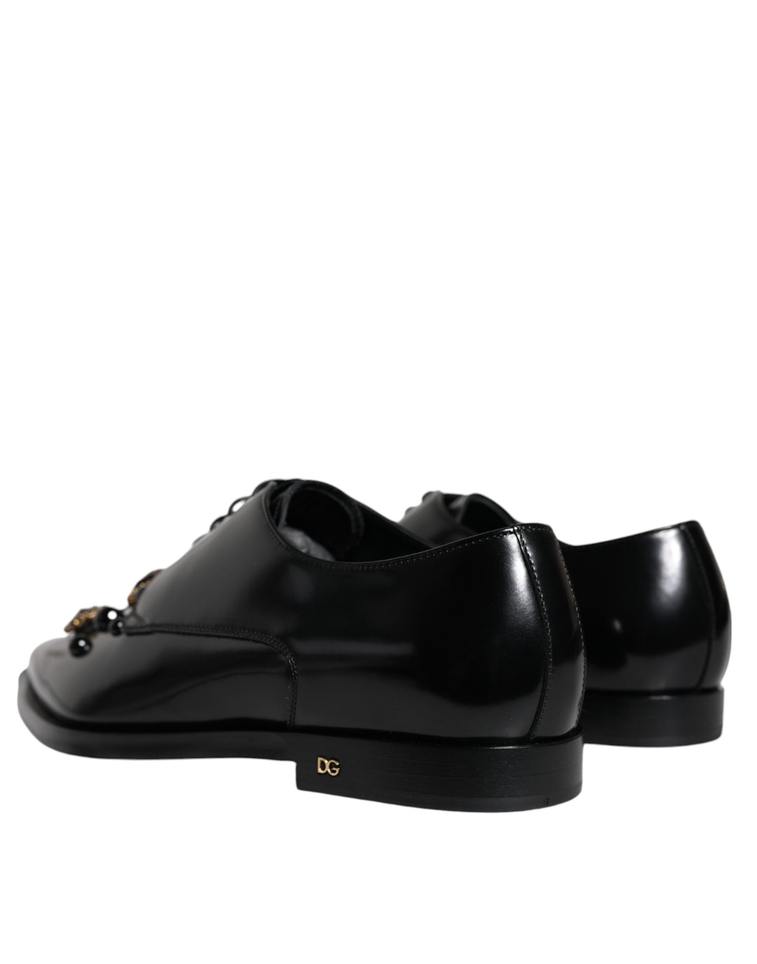 Dolce &amp; Gabbana Black Leather Crystal Lace Up Formal Shoes