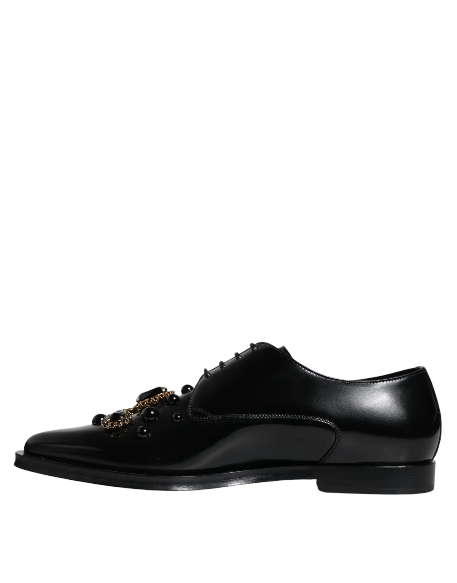 Dolce &amp; Gabbana Black Leather Crystal Lace Up Formal Shoes