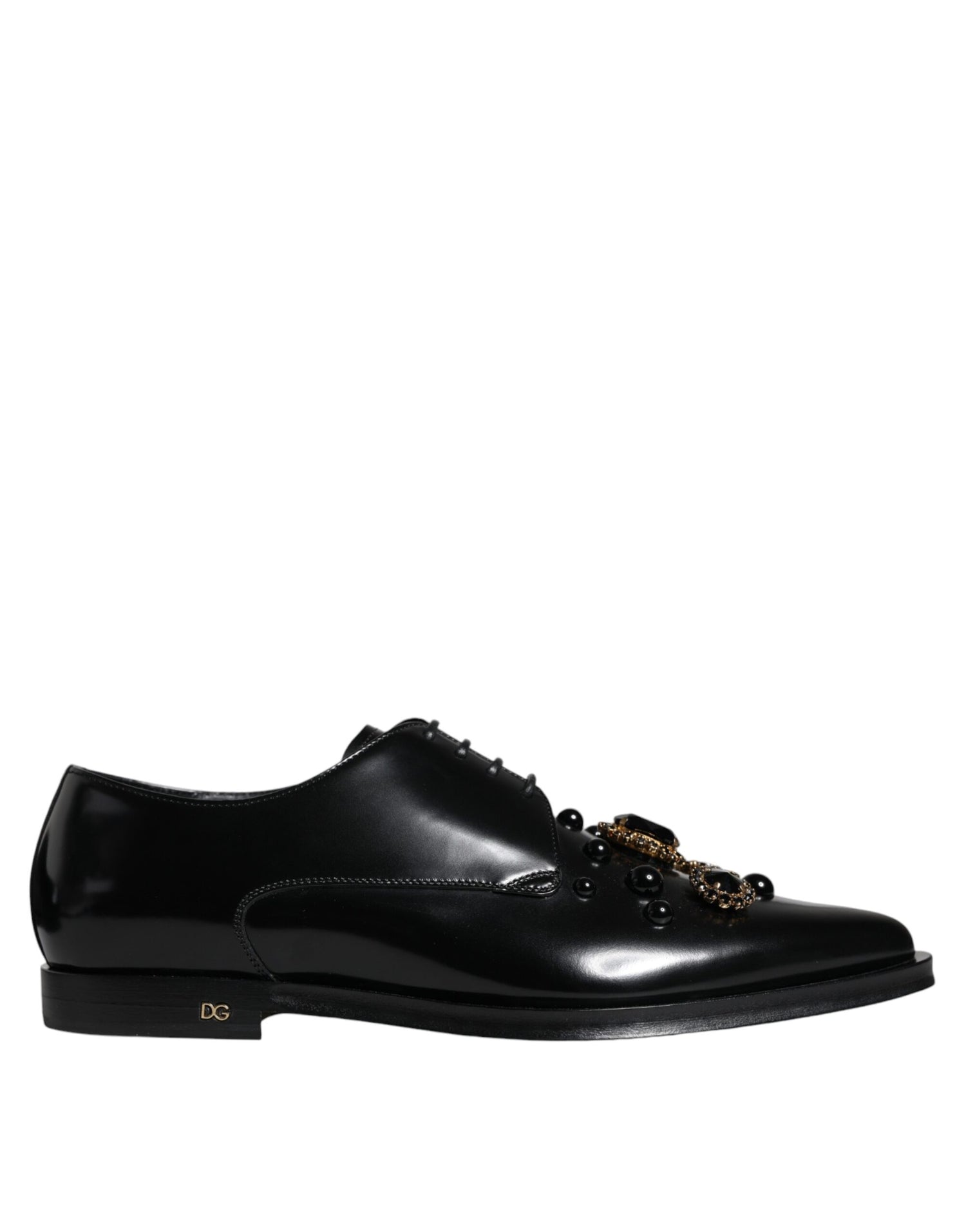 Dolce &amp; Gabbana Black Leather Crystal Lace Up Formal Shoes