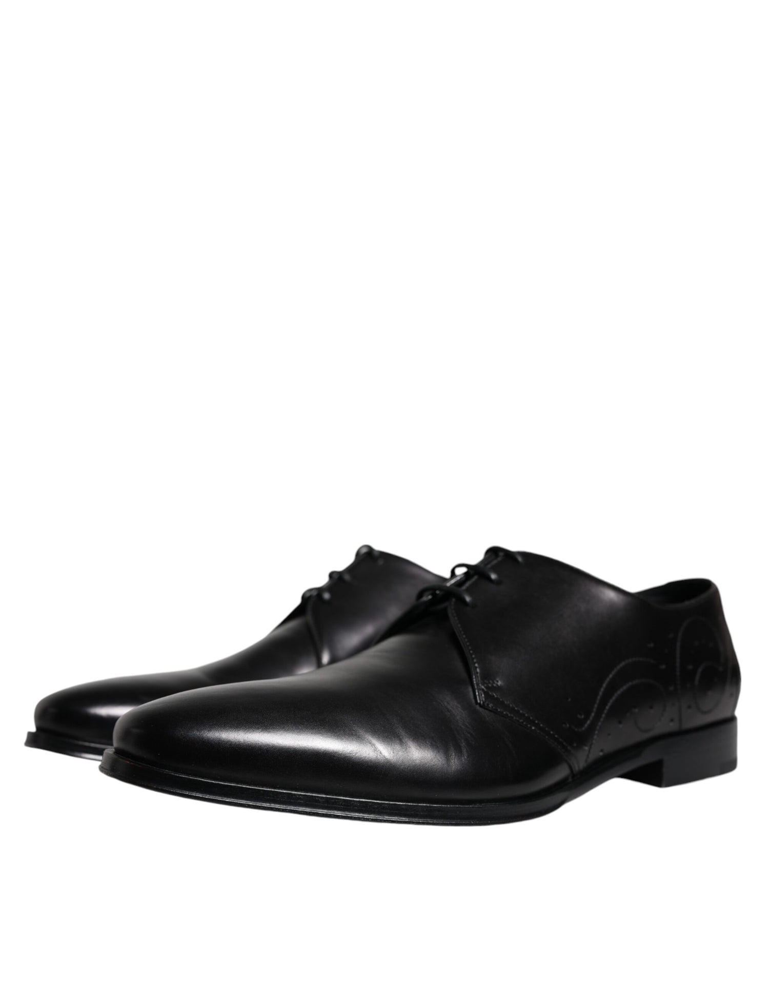 Dolce &amp; Gabbana Black Calfskin Leather Derby Men Dress Shoes