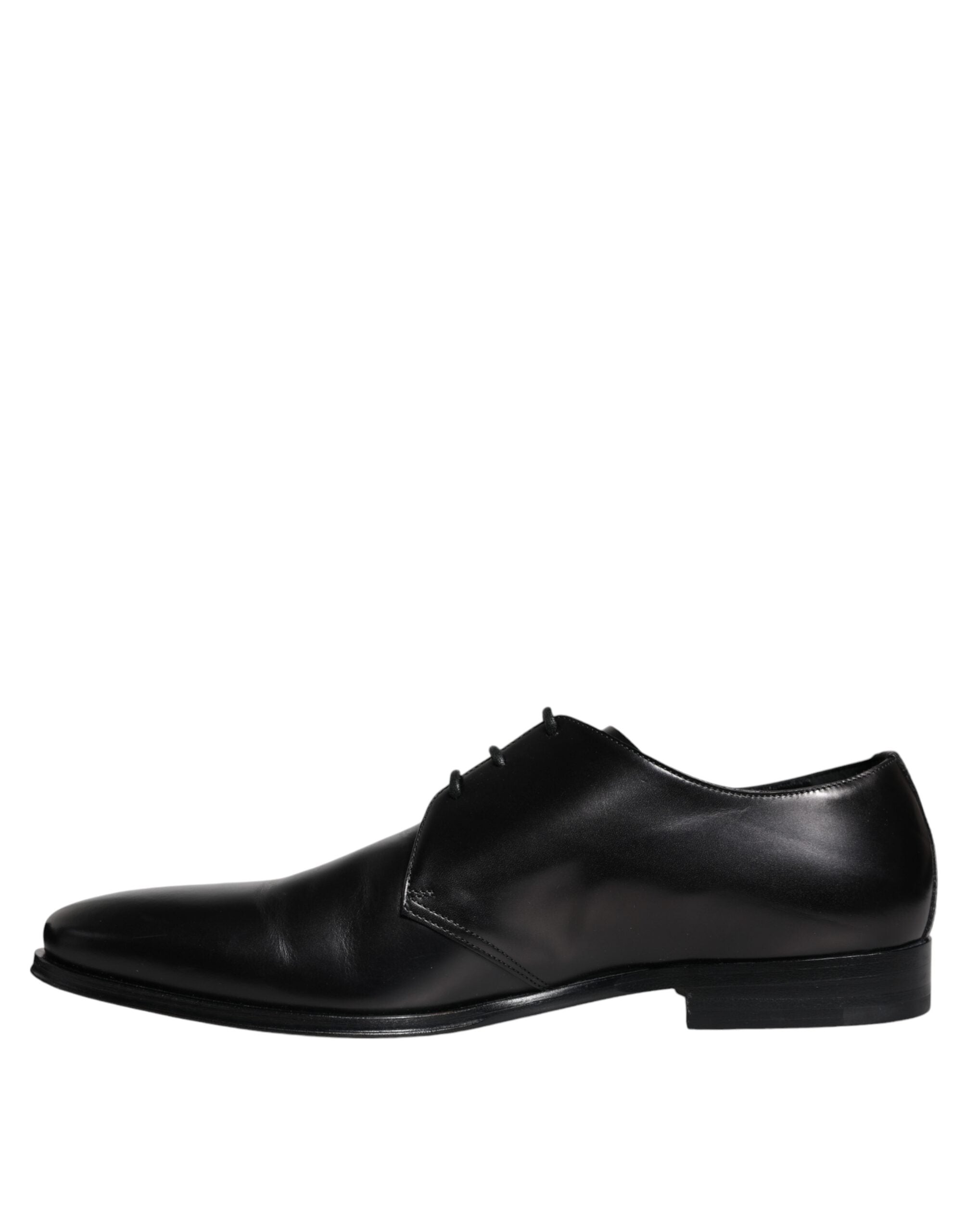 Dolce &amp; Gabbana Black Calfskin Leather Derby Men Dress Shoes