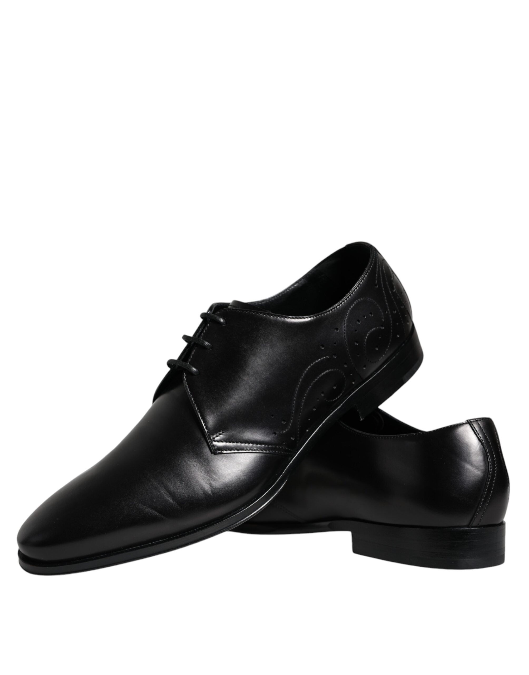 Dolce &amp; Gabbana Black Calfskin Leather Derby Men Dress Shoes