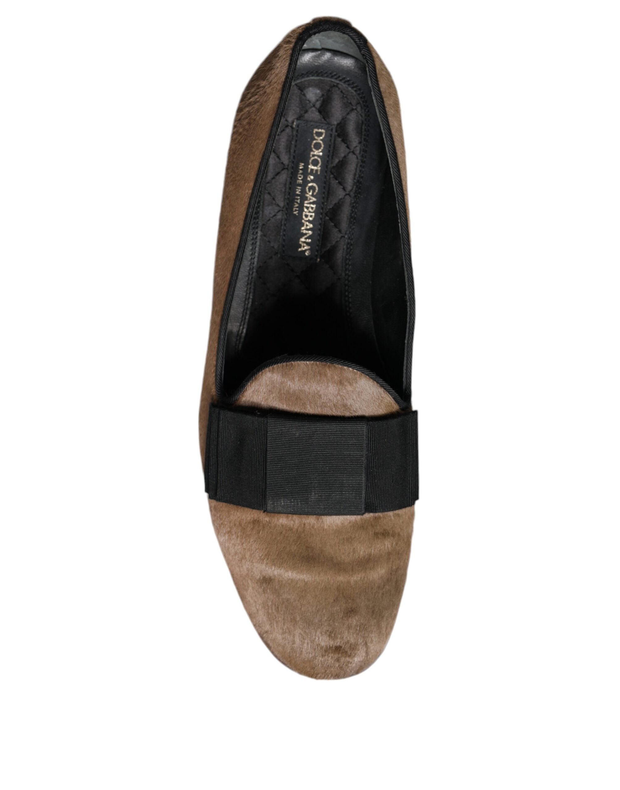 Dolce &amp; Gabbana Brown Calf Hair Leather Loafers Formal Dress Shoes