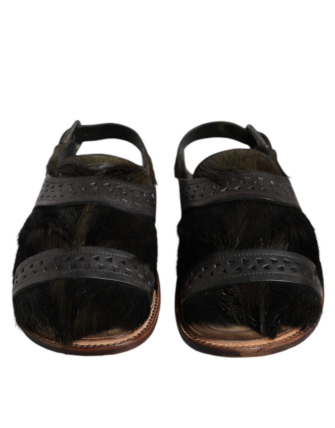 Dolce &amp; Gabbana Black Gazelle Hair Leather Flats Sandals Shoes