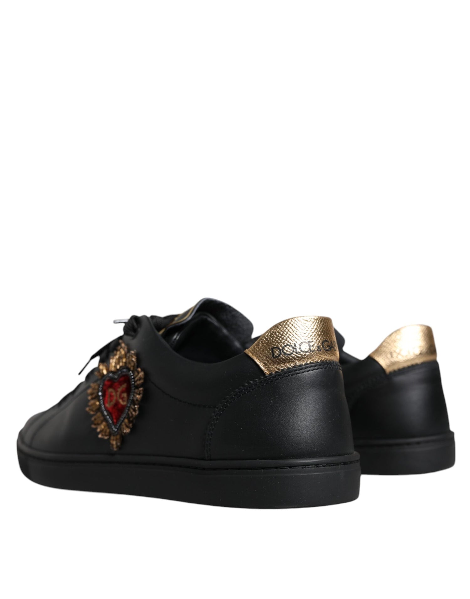 Dolce &amp; Gabbana Black Leather Heart Low Top Casual Sneaker Shoes