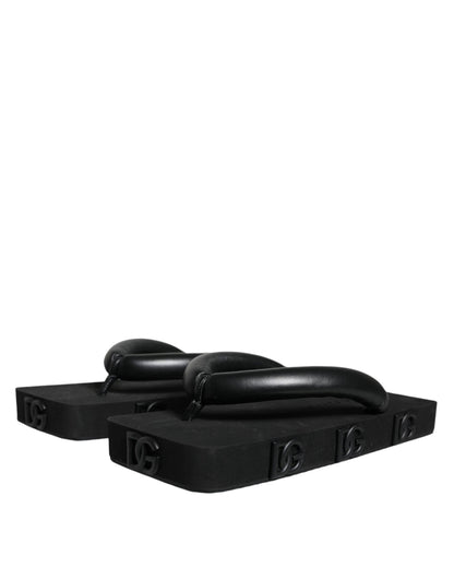 Dolce &amp; Gabbana Black Rubber Flip Flops Slide Sandals Shoes